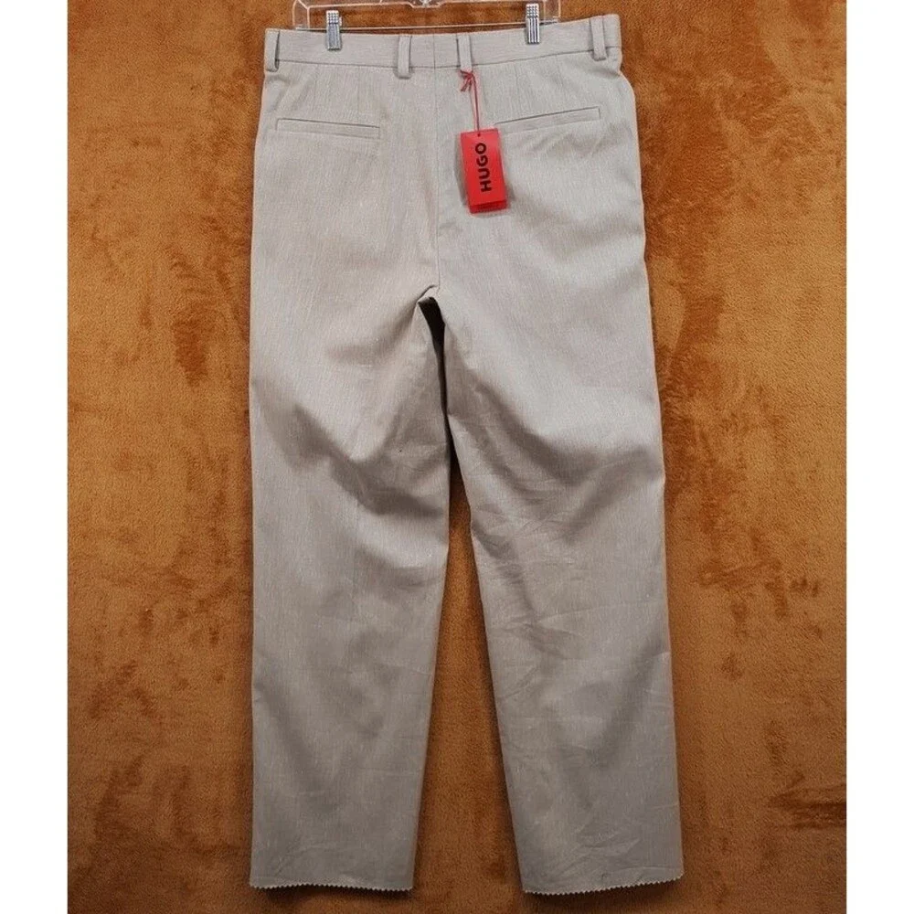 HUGO BOSS Pants Mens Sz 36 Tan Pleated Unfinished Hem Trouser FLORUS $198